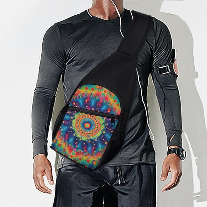 SWEET TANG Women's Cool Chest Bag Gym Sack Fashion Sling Shoulder Backpack Outdoor Sports Daypack Tie Dye Classic Mandala Kaleidoscope, Multipurpose Adjustable Bag Small Camera Case for Daily Use
