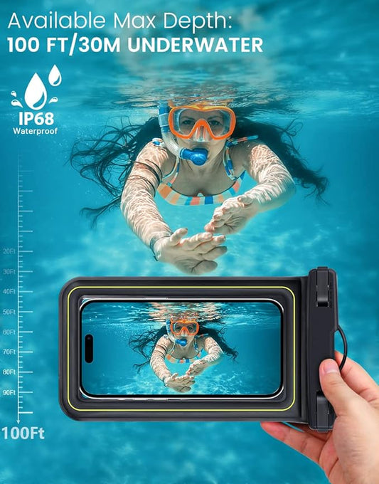 IP68 Waterproof Phone Pouch, Floating Waterproof Phone Case for iphone 16 15 14 13 Pro Max Xs Plus Galaxy S24+ S23 Pixel 8 with Detachable Lanyard,Cellphone Dry Bags Beach Vacation Essentials -2 Pack