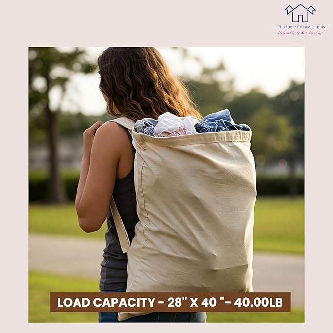 LFH Home Cotton Canvas Extra Large Laundry Bag with Handle, Heavy Duty Drawstring Closure Washable Laundry Bags, School Travel, Home, Hotel, College Dorm, Organizer Sack, 28x40-Natural, Thanks Giving