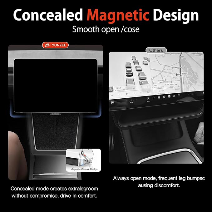 YONZEE Under Screen Storage for Tesla Model Y Juniper & Model 3 Highland Accessories 2025-2024,Magnetic Hideable Center Console Organizer Tray,Easy Install