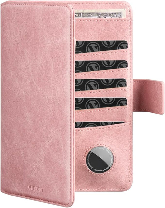 VULKIT Passport Holder with Airtag Holder RFID Blocking Passport Wallet Travel Leather Passport for Women(Pink)