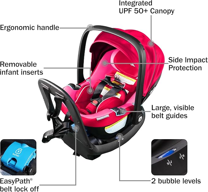 Diono LiteClik30 RXT SafePlus Infant Car Seat and Base, Rear-Facing for Infants 4-30lbs, SafePlus Engineering, with Infant Insert, UPF 50+ Sunshade (Pink Cotton Candy)