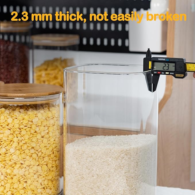 D2scrma 156oz 52oz Airtight Glass Square Storage Canister with Bamboo Lid Set of 2(4600ml*1 1550ml*1) Large Gallon Glass Jars for Sugar, Flour, Cookies and Coffee beans (‎with Black Lable)