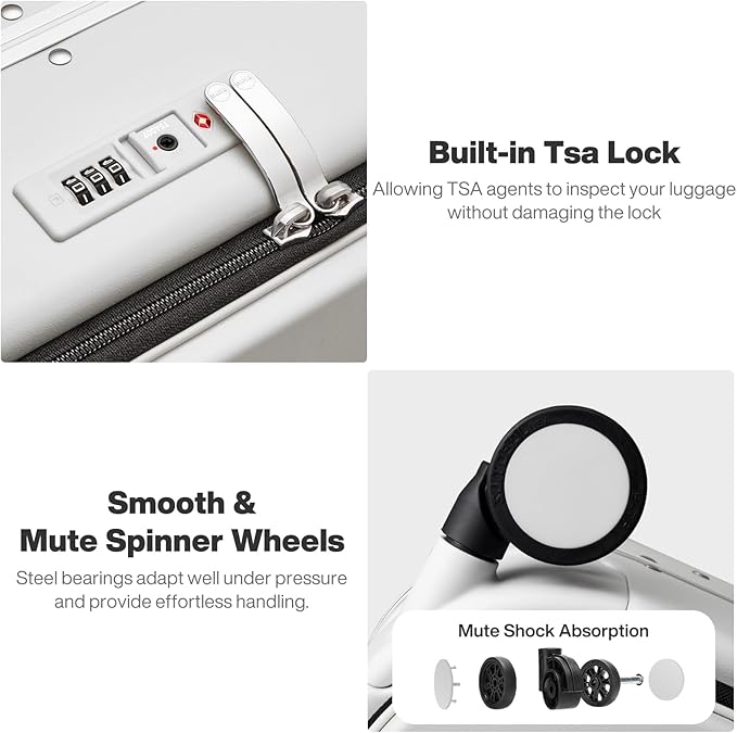 mixi 24 Inch Checked Luggage PC Hard Shell Suitcase Top Opening Aluminum Frame Travel Suitcases with Wheels, Smoke White