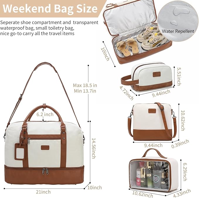 Wogarl Weekender Bags for Women Large Canvas Overnight Bag Travel Duffel Bags Carry on Shoulder Weekend Bag with Shoe Compartment for Travel Night Flight Daily Use
