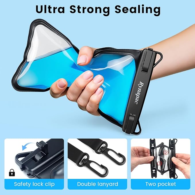 Waterproof Phone Pouch, [Up to 8.5''] Double Space Waterproof Phone Case with Lanyard for iPhone 17 16 15 Pro Max Galaxy S25 Ultra Pixel 10 Pro, Cellphone Dry Bag for Beach Vacation, 2 Pack