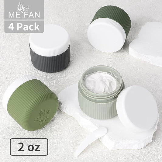 ME.FAN Travel Containers for Toiletries, TSA Approved 2 oz Silicone Cream Jars, Leak-proof Journey Containers, Trip Accessories with Lid for Cosmetic Face Hand Body Cream 4 Pack White Lid Desert Sage