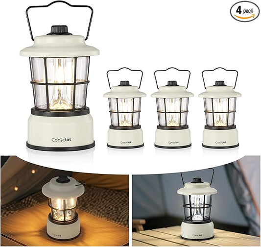 Consciot CL1 Mini Dual Light Sources LED Lantern, Retro Style Battery Powered Lamp, Dimmable Warm White and Daylight Modes, Up to 200H Run Time, Portable Atmosphere Lights for Indoor & Outdoor Use