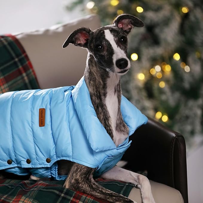 SPACE LION Dog Puffer Jacket, Down Winter Coat, Durable Outdoor Coat for Cold and Windy Conditions, Lightweight & Adjustable Fit Coats for Large Dogs,(Blue, Size28/4XL)