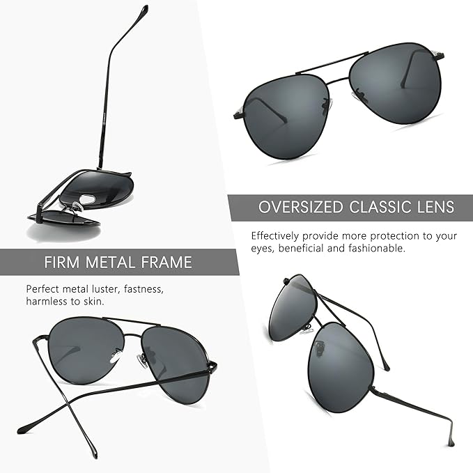 SUNGAIT Women's Lightweight Oversized Aviator Sunglasses - Classic Style Polarized Lens