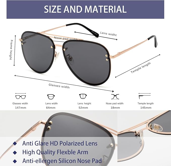 Trendy Oversized Aviator Sunglasses for Women 2025, Cute Retro Aviator Sun Glasses UV Protection Big Shades VF2203