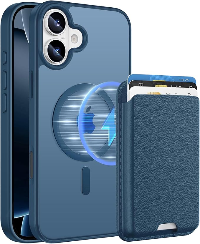 Ntwinro Magnetic for iPhone 16 Case (Compatible with MagSafe) with Detachable Wallet & Card Holder for 3 Cards [RFID Blocking] Military Grade Protective Slim Phone Cover, Deep Blue