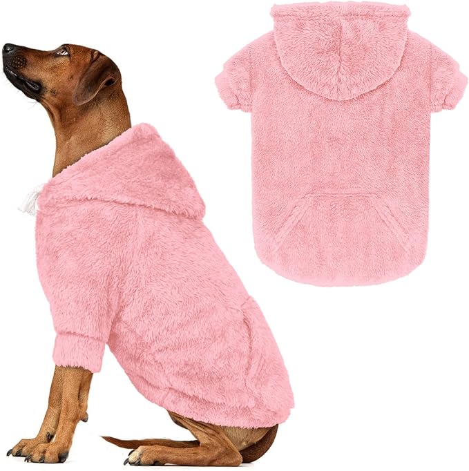 5XL Dog Sweaters for Large Dogs,Extra-Large Dog Hoodie,Warm Fuzzy Fleece Sweatshirt with Hood & Pocket,Leash Hole,Cozy Cold Weather Pet Clothes Sweater Hoodie for Large Dogs(Pink,5XL)