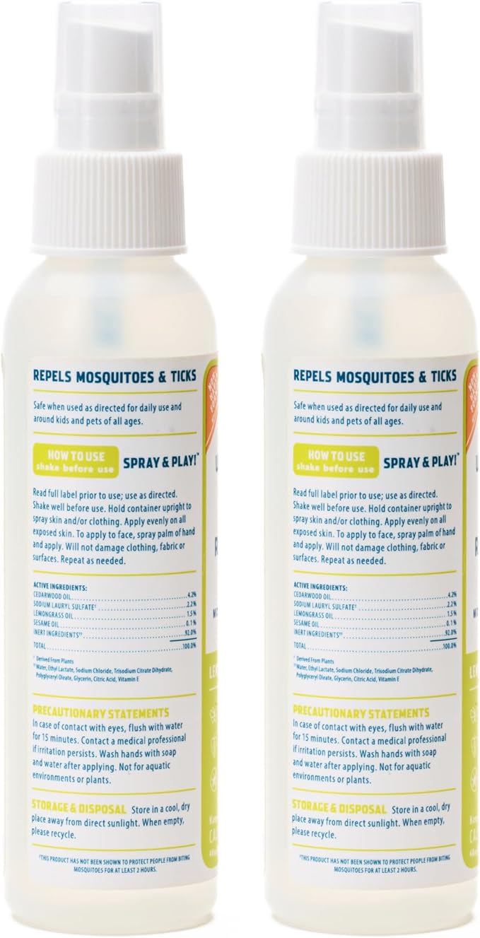 Wondercide - Mosquito, Tick, and Insect Repellent with Natural Essential Oils - DEET-Free Bug Spray and Killer - Safe for Family - Lemongrass 2-Pack of 4 oz Bottle