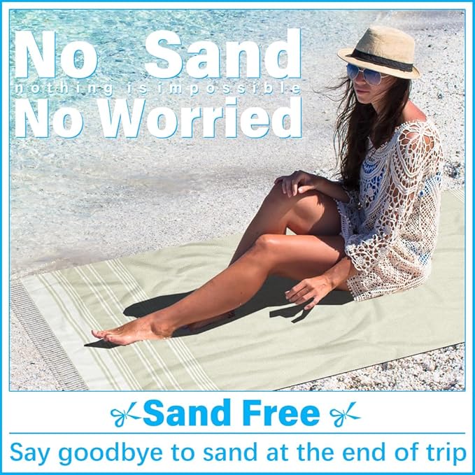 Thin Turkish Beach Towel Lightweight Soft Cotton Extra Large XL Oversized Sand Free Sandproof Absorbent Quick Dry Towels Cloud Bath Pool Travel Compact Essentials Accessories for Adult Gifts