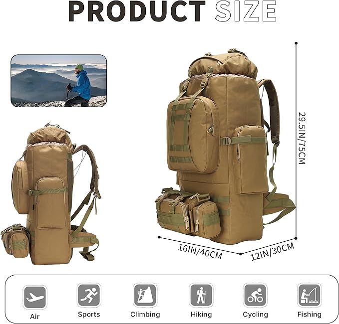 King'sGuard 100L Camping Hiking Backpack Molle Rucksack Military Camping Backpacking Daypack