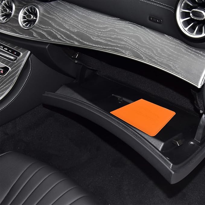 Car Registration and Insurance Holder, Leather Registration and Insurance Card Holder, Vehicle Glove Box Organizer - For Documents, Cards, License (Orange)