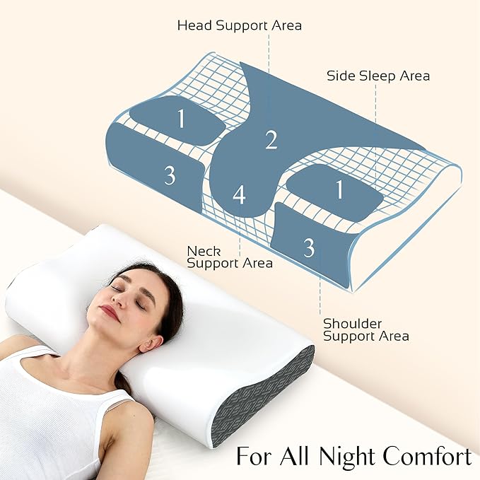 Memory Foam Pillows for Neck Pain Relief, Cooling Neck Pillow for Sleeping, Ergonomic Cervical Neck Support Pillow with Breathable Pillowcase for Side Back Stomach Sleepers