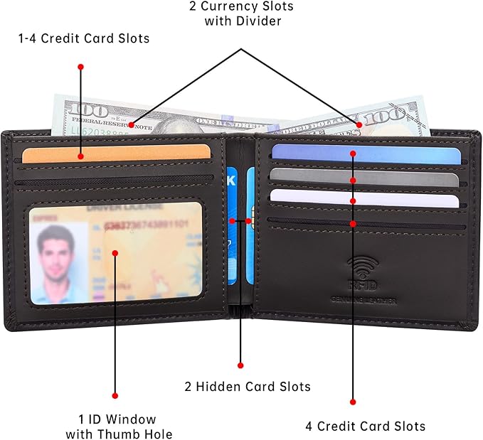 Travelambo Wallet for Men Real Leather Mens Bifold Wallet RFID Blocking - Thin & Stylish with ID Window in Gift Box (Crazy Horse, Coffee)