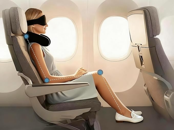 Portable Ultimate Comfort Set for Plane Sleep Kit at Plane Inflatable Travel Pillows Foot Rest Hammock Eye Mask Ear Plugs for Airplane Essentials for Seat Airplane Gadgets for Sleep Comfort (3B)