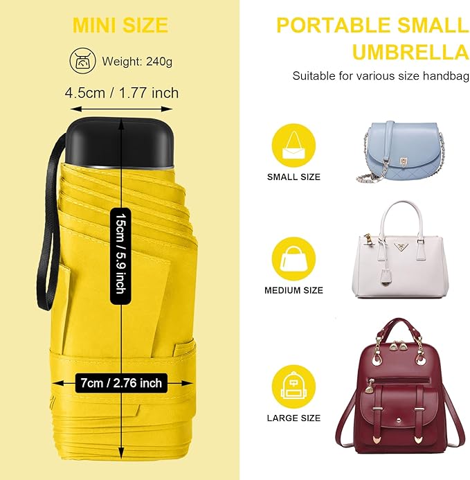 LEAGERA Compact Travel Umbrella with Case - Mini Umbrella for Purse, Small Lightweight &Tiny Design Perfect for Parasol Outdoor Sun&Rain Umbrellas