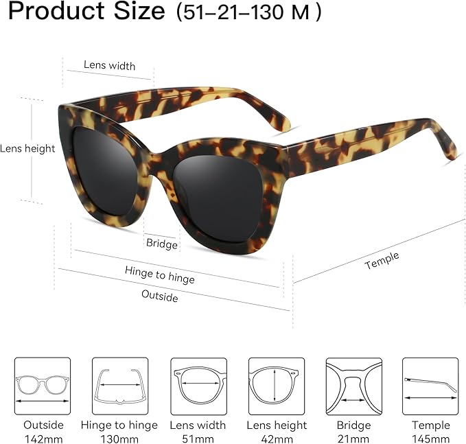 ZENOTTIC Retro Polarized Sunglasses Women - Oversized Cat Eye Trendy Glasses UV Protection - for Beach,Hiking,Party ZS6243
