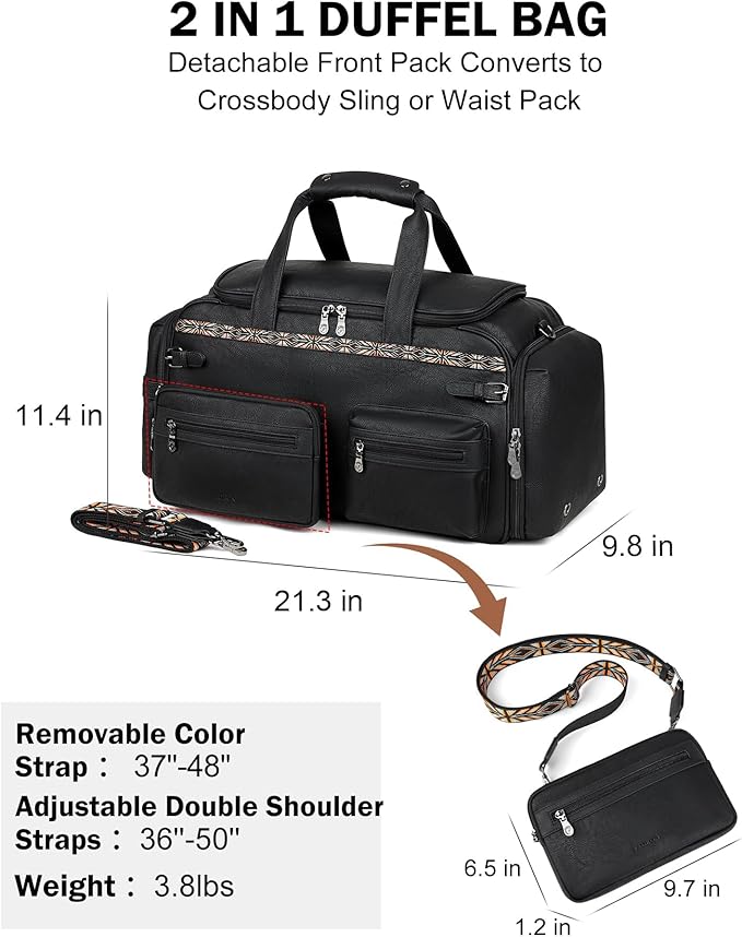 FADEON Duffle Bag for Women, Large Convertible Carry on Overnight Backpack, Designer Leather Mens Weekend Bags for Travel