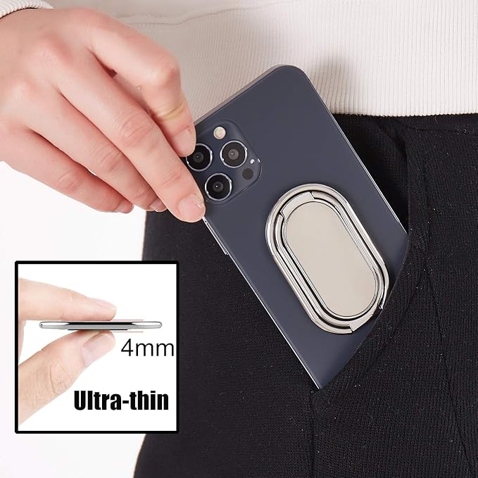 Phone Ring Holder Finger Kickstand Foldable Cellphone Back Stand 360° Rotation Metal Ring Grip Holder for Magnetic Car Mount Compatible with iPhone iPad Smartphone