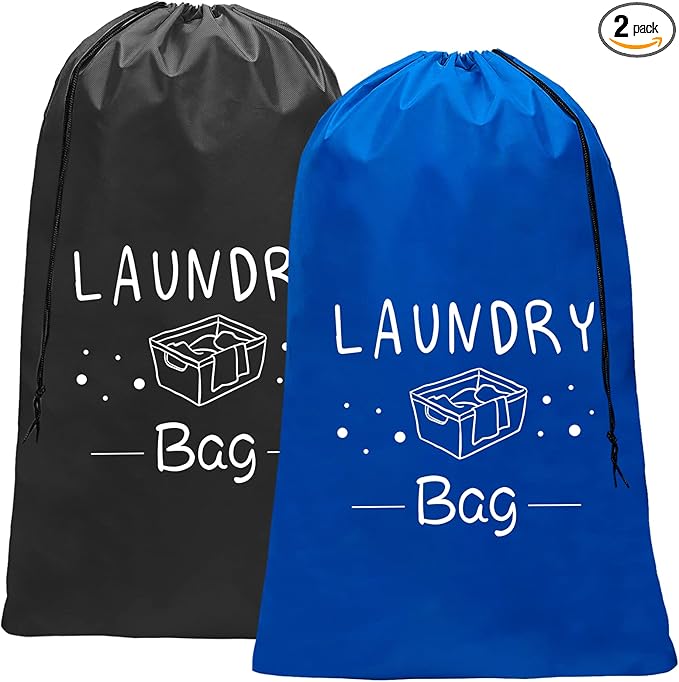 Sylfairy 2 Pack Extra Large Travel Laundry Bag, 24" x 36" Rip-Stop Dirty Clothes Organizer with Drawstring, Heavy Duty Travel Laundry Bag, Large Laundry Hamper Liner, Machine Wash (Navy+Black)