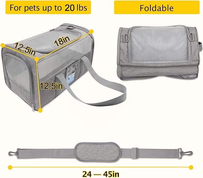Refrze Cat Carrier for Large Cats 20 lbs, Medium Cat Under 25 lbs, Dog Carriers for Small Dogs, Soft Travel Pet Carrier for 2 Cats Small Dogs, Grey
