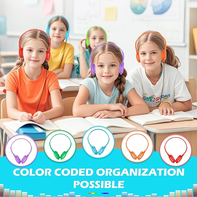 Classroom Kids Headphones Bulk 20 Pack Class Set of Headphones for Students Children Boys Girls Teen and Adult (5 Colors)