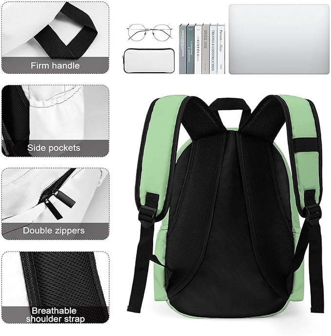 Pale Luxury Green Backpack Adult Travel Daybag for Women Men College Backpack for Vacation Hiking Camping Bag
