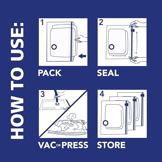 Hefty Shrink-Pak - 4 Large Vacuum Storage Bags for Clothes, Pillows, Towels, or Blankets - Space Saver Vacuum Sealer Bags Ideal Under Bed Storage Solutions