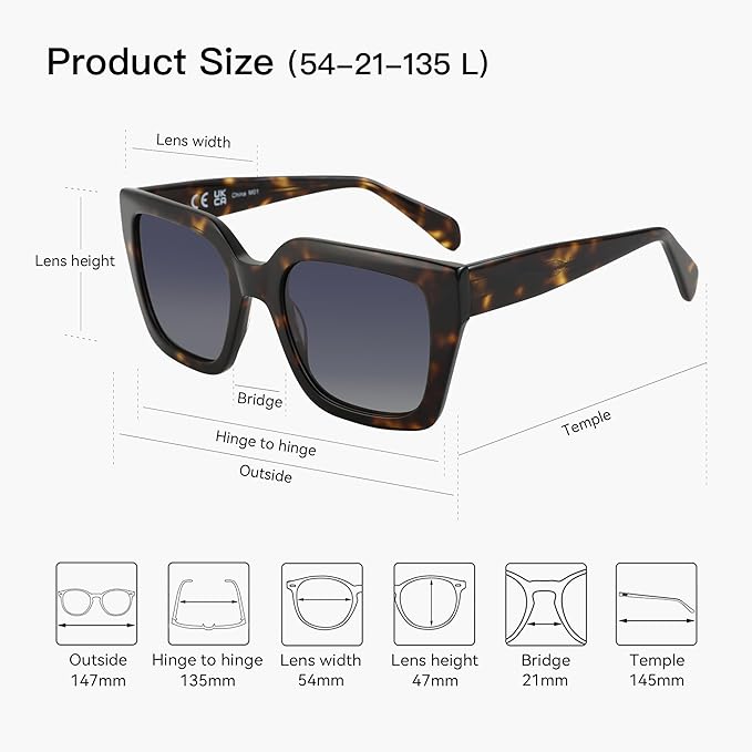 ZENOTTIC Oversized Polarized Square Sunglasses Women Trendy Sun Glasses Retro Designer Shade for Ladies UV400 Protection