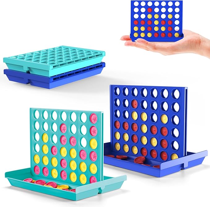 2-Pack Mini Pocket Sized 4 in a Row Board Game for Kids Ages 3+, Perfect Travel Sized Classic Games for Planes and Cars, Fun and Engaging Match Four Game for Children Ages 3 to 8 Years Old