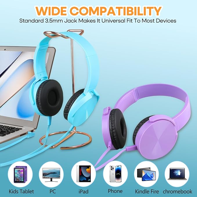 Bulk Headphones 12 Pack for School Classroom Kids K-12, Wholesale Wired Durable Computer Earphones Class Set for Students Children Toddler Teens Boys Girls and Adult (HY450, 12 Mixed)