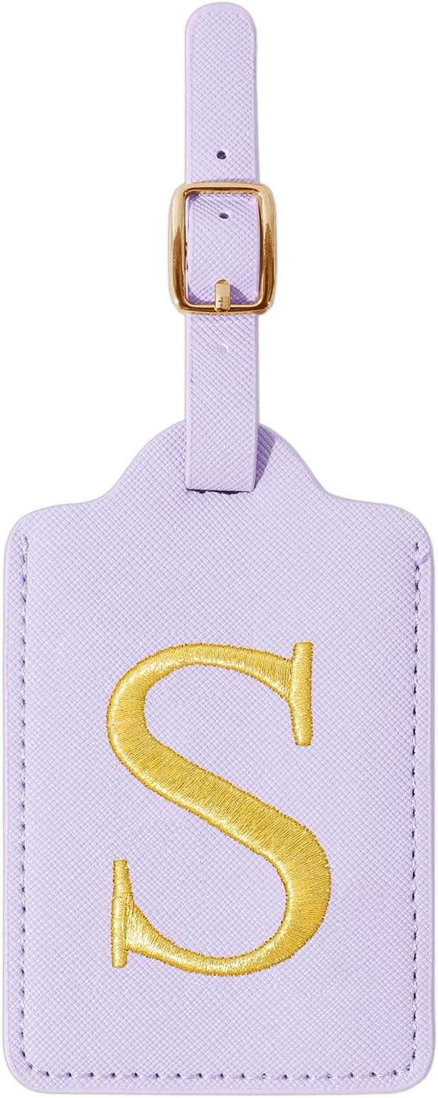Personalized Initial Luggage Tags for Suitcase, Purple Leather Cute Luggage Tags with Privacy Cover Name Card, Embroidered Custom Monogrammed Luggage Tag Travel Backpack Tags Gifts for Women Kids(S)