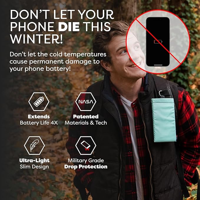 PHOOZY Apollo II Thermal Phone Case Cold Weather Insulated Pouch | Extends Battery Life 4X | NASA Tech Skiing Snowboard Accessories | Military Grade | Large - Mint