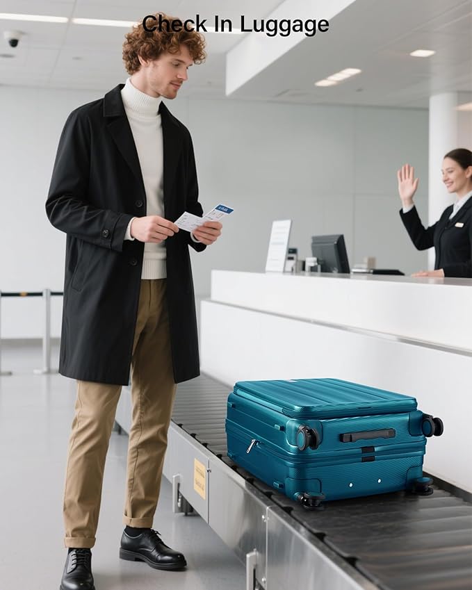 Hanke 26 Inch Expandable Luggage Top Opening Checked Bag Luggage Hard Shell Suitcases with Wheels Lightweight Travel Luggage Heavy Duty Luggage Suitcase with Lock for Woman Men-Caribbean Blue