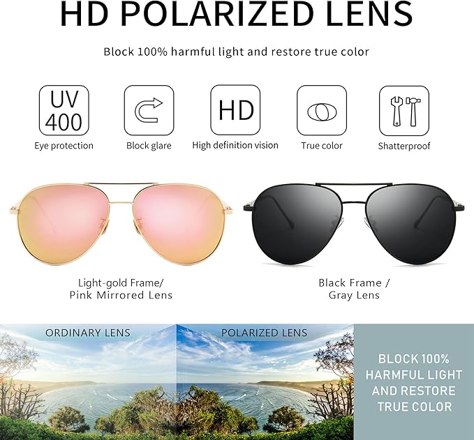 SUNGAIT Women's Lightweight Oversized Aviator Sunglasses - Classic Style Polarized Lens
