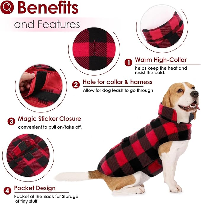 AOFITEE Dog Coat Plaid Dog Winter Coat for Large Dogs, Warm Dogs Jacket Christmas Sweater, Waterproof Pet Puffer Jacket, Reversible Pet Cold Weather Coats for Small Medium Large Pets, Red XXXL