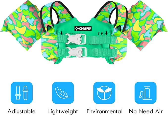 Chriffer Kids Swim Vest Life Jacket for 30-55 Pounds Boys and Girls, Toddler Floaties with Shoulder Harness Arm Wings for 2,3,4,5,6,7 Years Old Baby