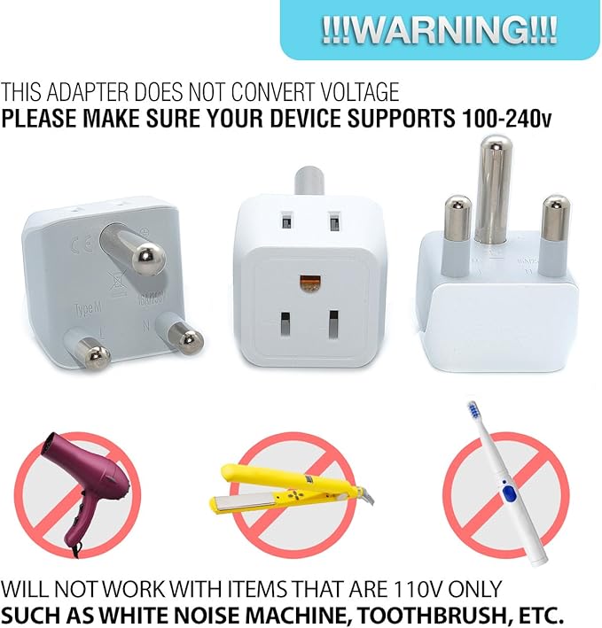 Ceptics South Africa, Namibia Travel Adapter Plug with Dual Usa Input - Type M - Ultra Compact - Safe Grounded Perfect for Cell Phones, Laptops, Camera Chargers and More 3 Pack (CT-10L)