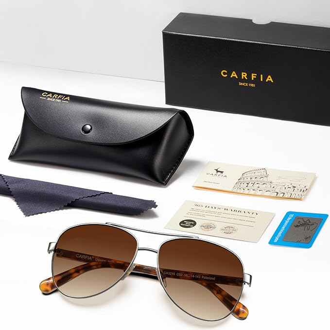 CARFIA Polarized Sunglasses for Women UV Protection Acetate Arms Metal Frame Woman's Shades CA3216
