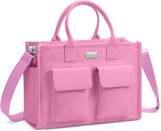 TOPDesign Heavy-Duty Canvas Tote Bag for Women, Adjustable Crossbody/Shoulder Handbag with 9 Pockets, Everything Tote