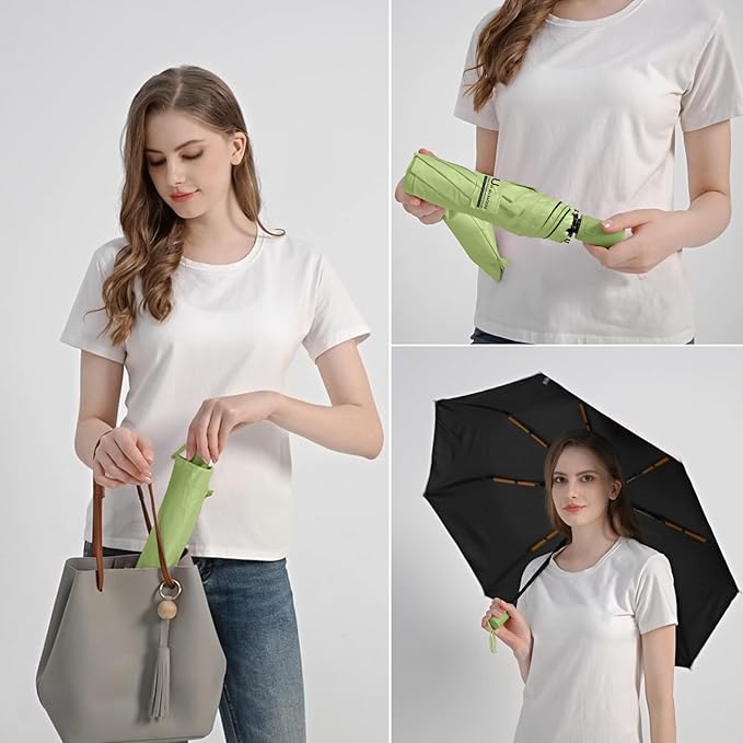 BAODINI Small UV Protection Travel Umbrella Compact for Rain and Sun UPF 50+ Windproof Portable 42 inch Umbrella for Women and Men