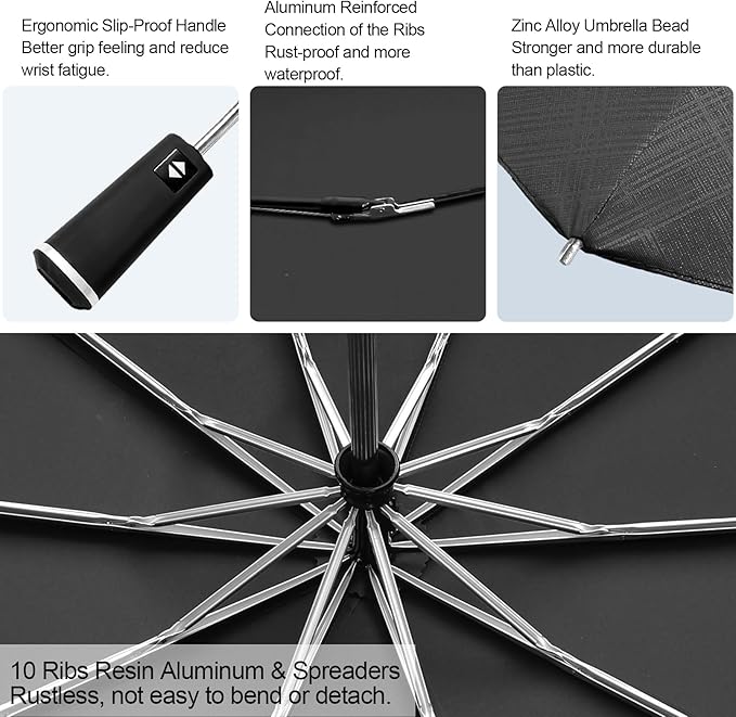 Satol 46/54/62 Inch Large Golf Umbrella, Windproof 10 Ribs Automatic Open/Close Oversize Double Canopy Vented Portable Folding Travel Umbrellas, UPF 50+ Sun & Rain Compact Umbrellas for Outdoor