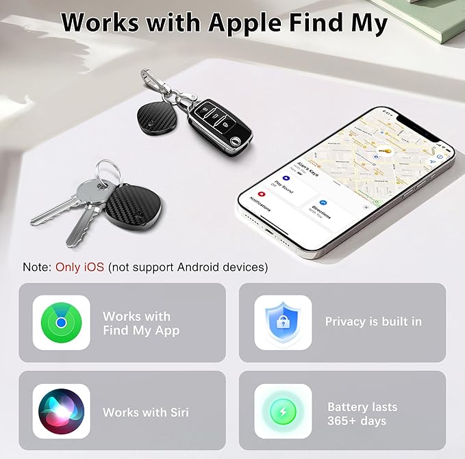 Air Tracker Tags - 2 Pack, Smart Bluetooth Tracker Tag & Finder Item Locators Works with Apple Find My, 100dB Sound, Item Finder for Keys, Bags, Luggage, Wallet, Backpack, Pet(iOS Only)