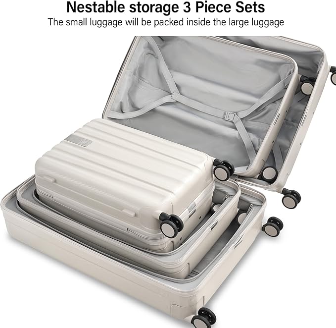 Hanke Hardshell Luggage Sets 3 Piece Extra Large Suitcases with Lock,28 Inch Luggage with Spinner Wheels, PC Travel Suitcase for Women Men 20 24 29Inch,Ivory White