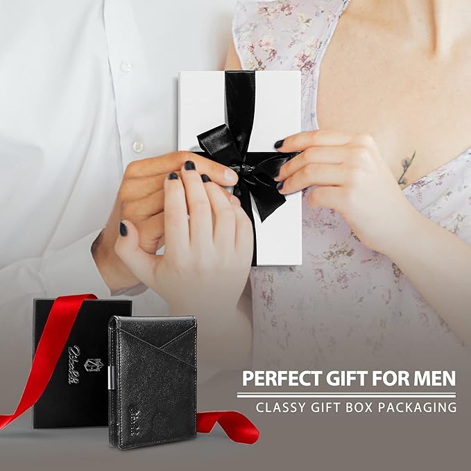 Zitahli Wallet for Men - with Money Clip Slim Leather Slots Credit Card Holder RFID Blocking Bifold Minimalist Wallets with Gift Box